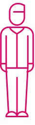 Pink outline graphic of a man