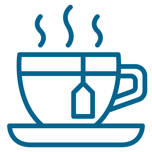 Blue outline graphic of tea cup