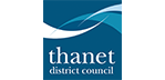 Teal coloured square with three bluey waves at top and text thanet district council underneath