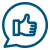 Blue outline graphic of thumbs up in a speech bubble