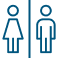 Blue outline graphic of male and female toilet icons