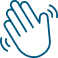 Blue outline graphic of hand waving