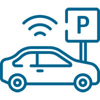 Blue outline graphic of car parking