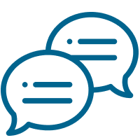 Blue icon of two speech bubbles