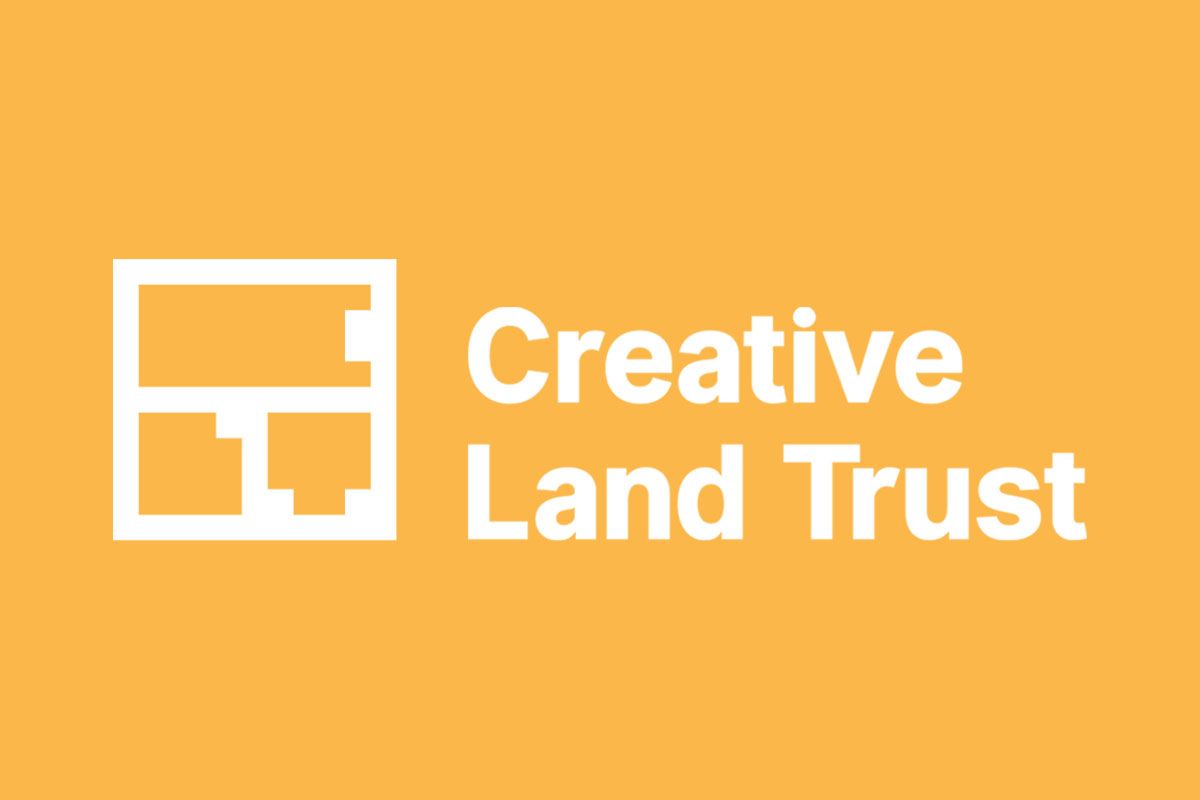 Orangy yellow background with white text Creative Land Trust
