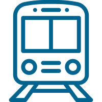 Blue cartoon line drawing of train front