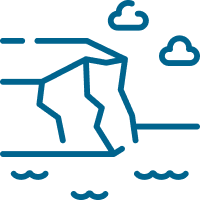 Blue outline graphic of chalk cliffs