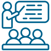 Blue outline graphic of a presentation