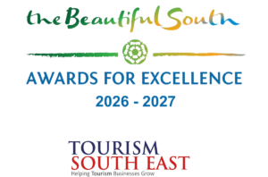 Green, blue, yellow faded text 'The Beautiful South Awards for Excellence 2026-27'