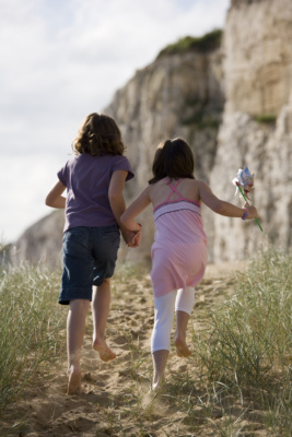 Botany Bay Broadstairs girls running. Credit @VisitThanet